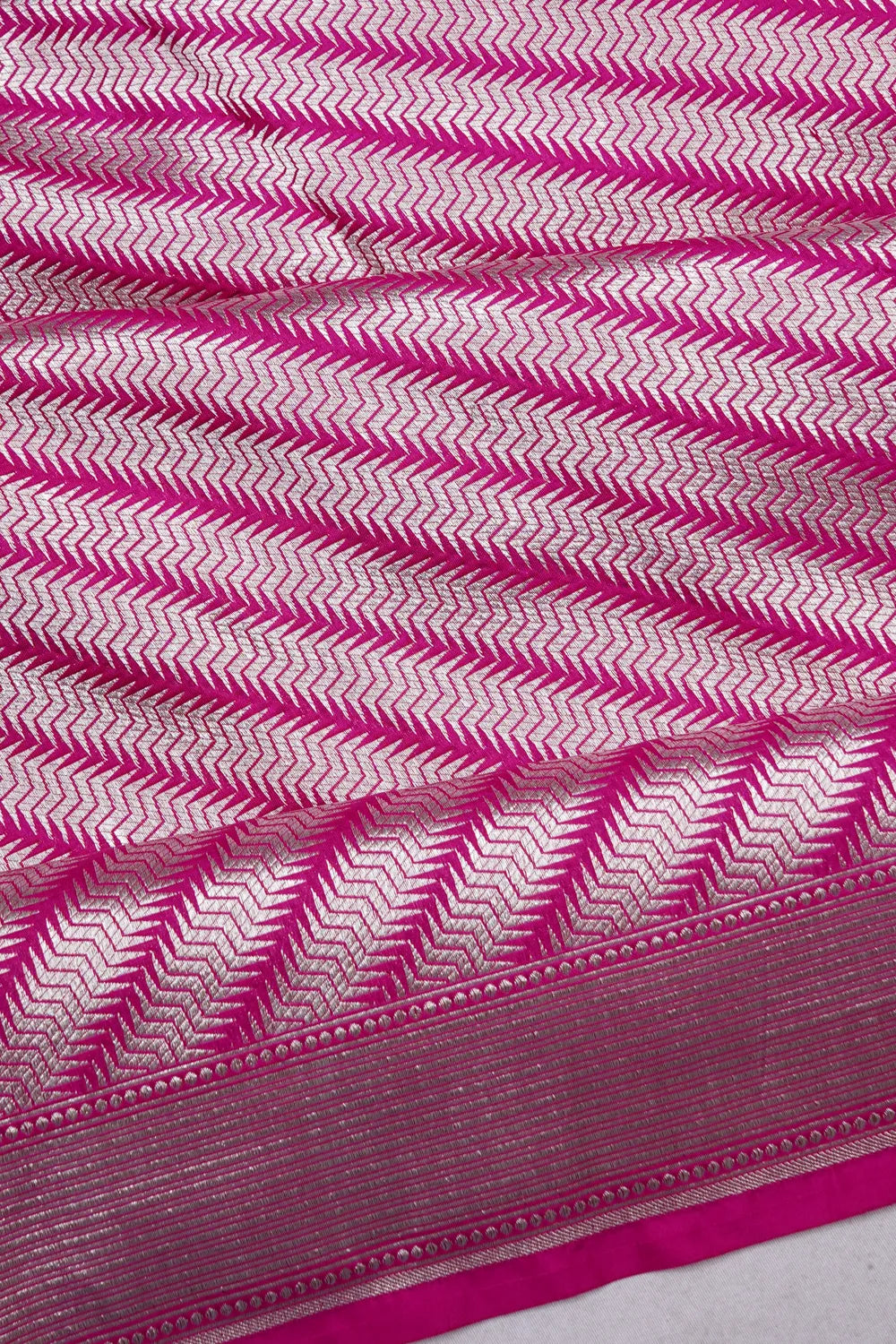 Banarasi Silk Diagonal Lines Rani Pink Saree