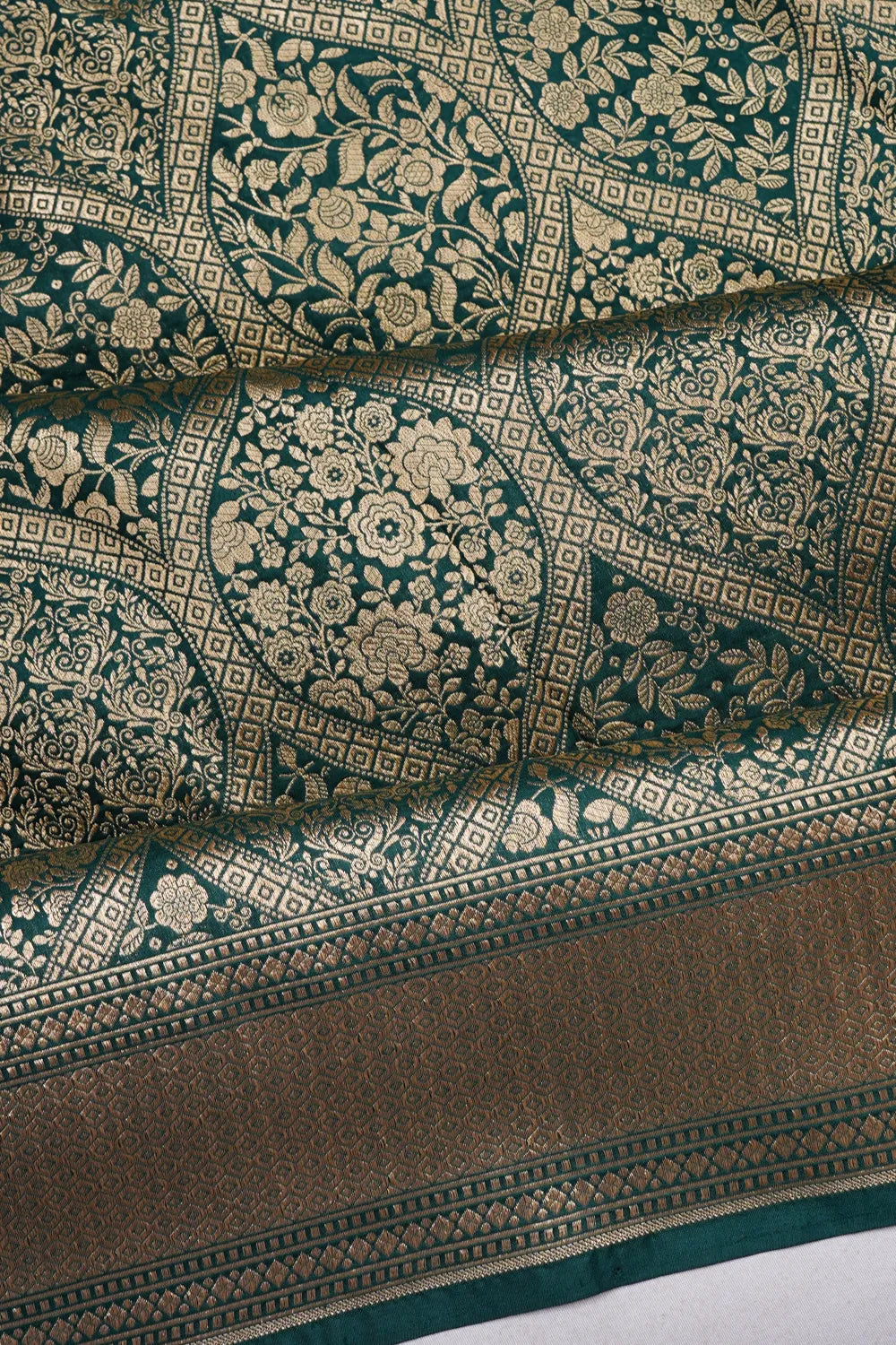 Banarasi Silk Brocade Bottle Green Saree