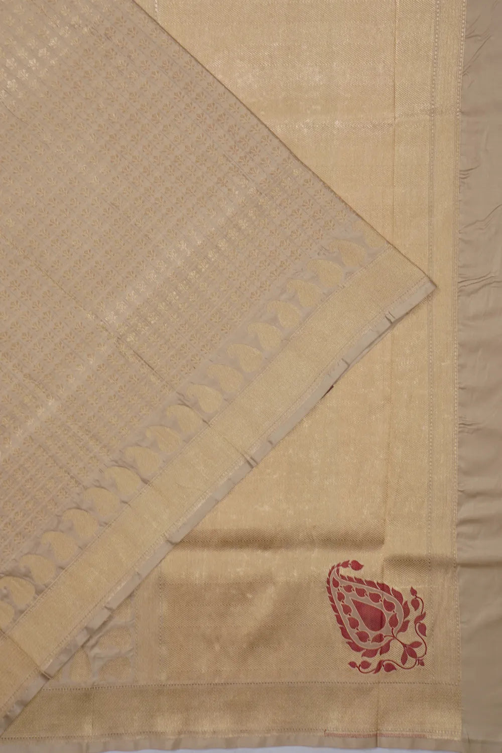 Banarasi Silk Checks And Butta Beige Saree