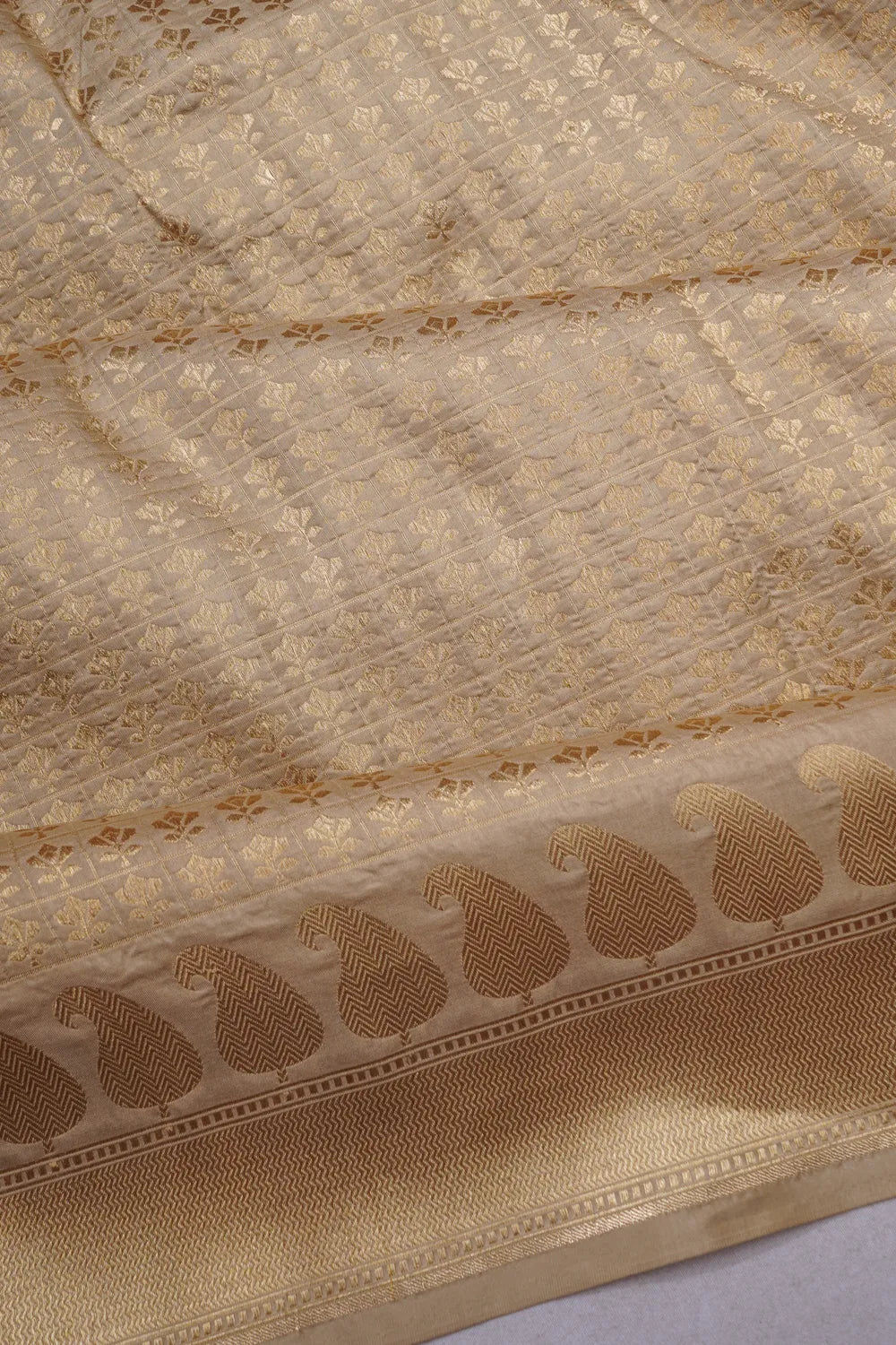 Banarasi Silk Checks And Butta Beige Saree