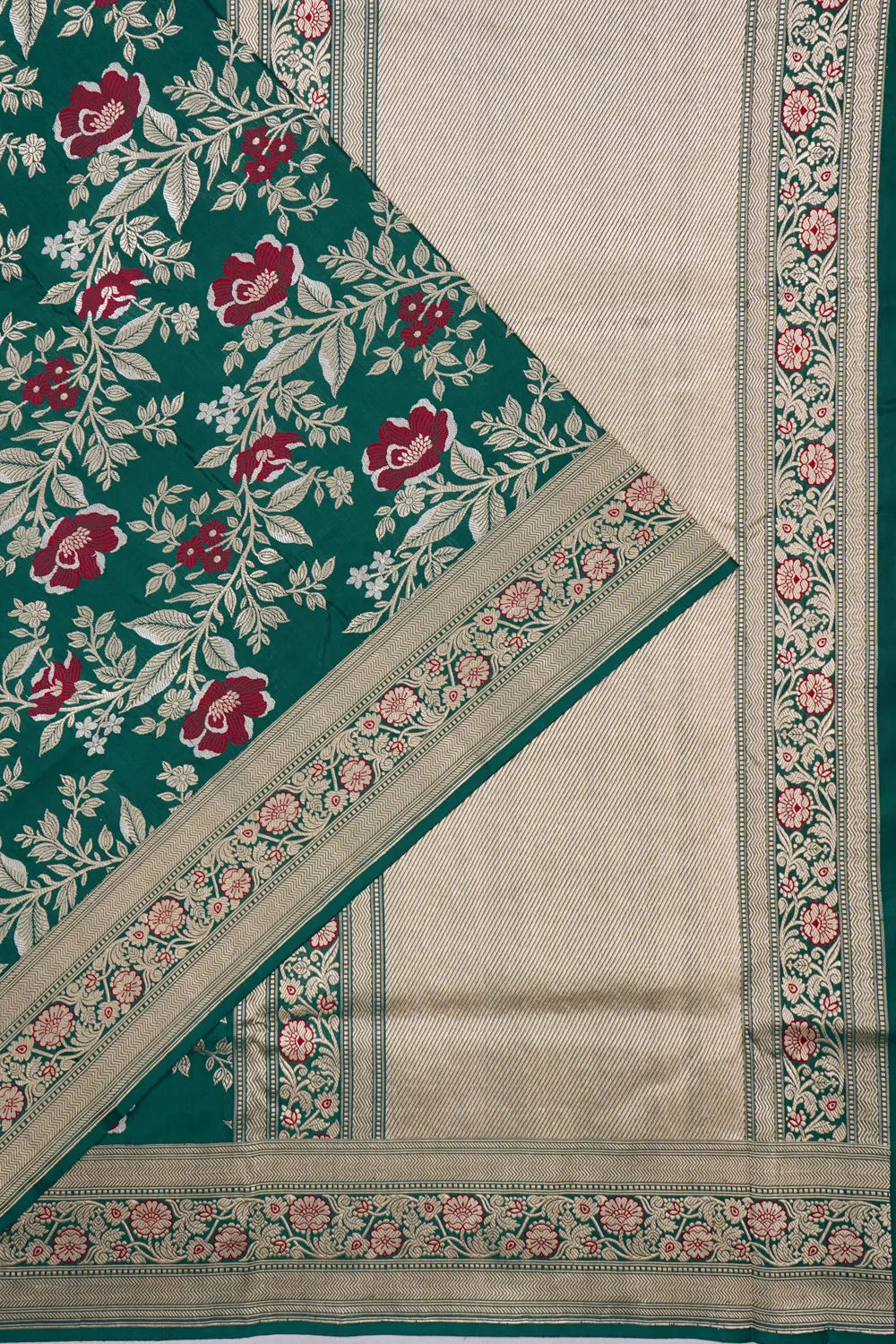 Banarasi Silk Brocade Dark Green Saree