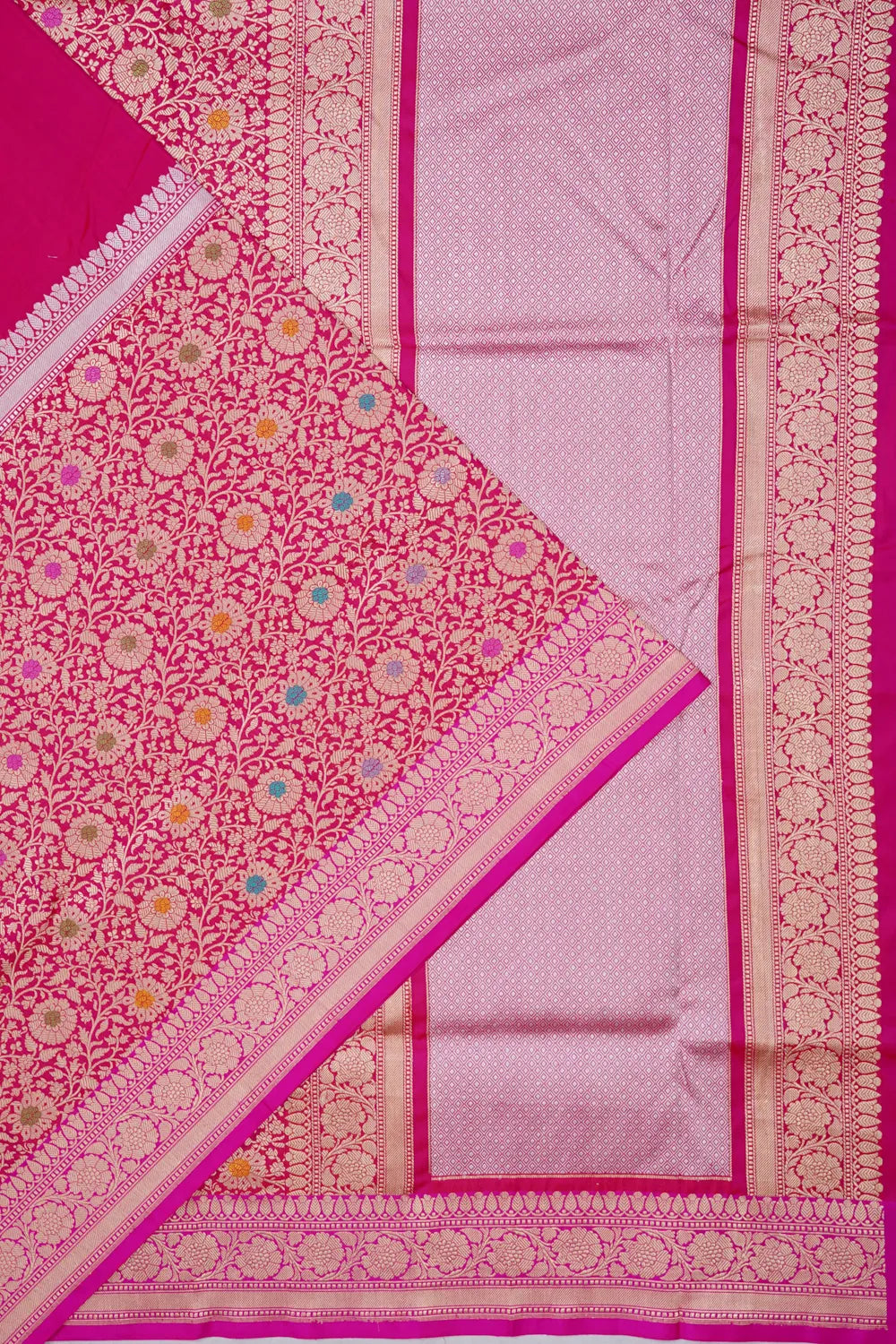 Banarasi Silk Plain Dark Pink Saree With Big Border