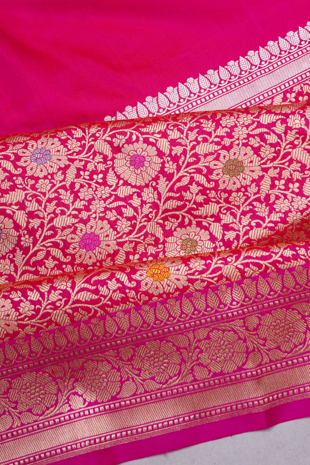 Banarasi Silk Plain Dark Pink Saree With Big Border
