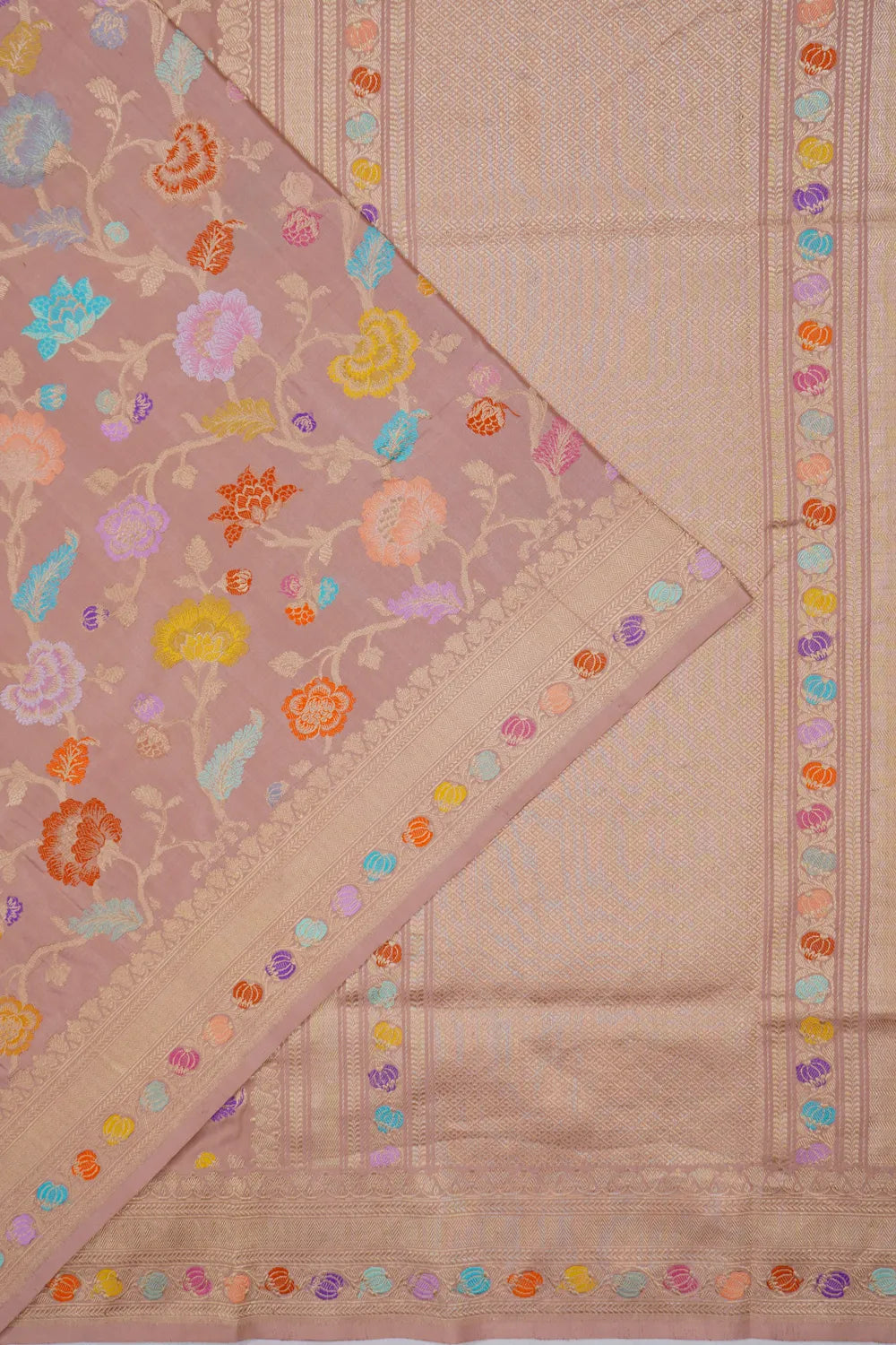 Banarasi Silk Meenakari Kadwa Jaal Peach Saree