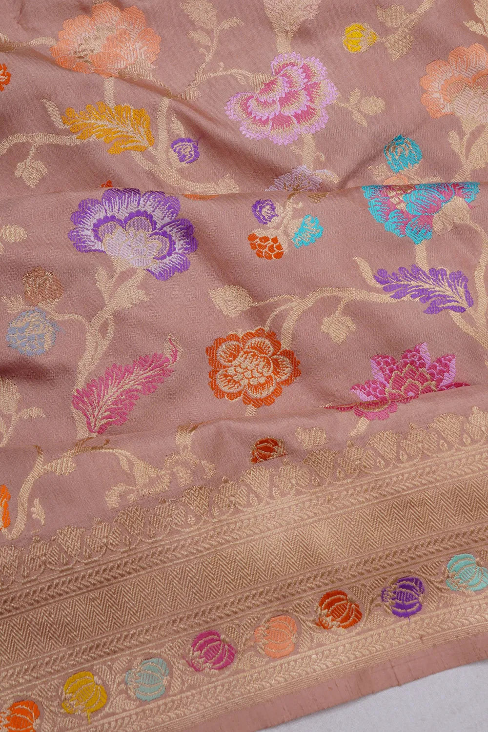 Banarasi Silk Meenakari Kadwa Jaal Peach Saree