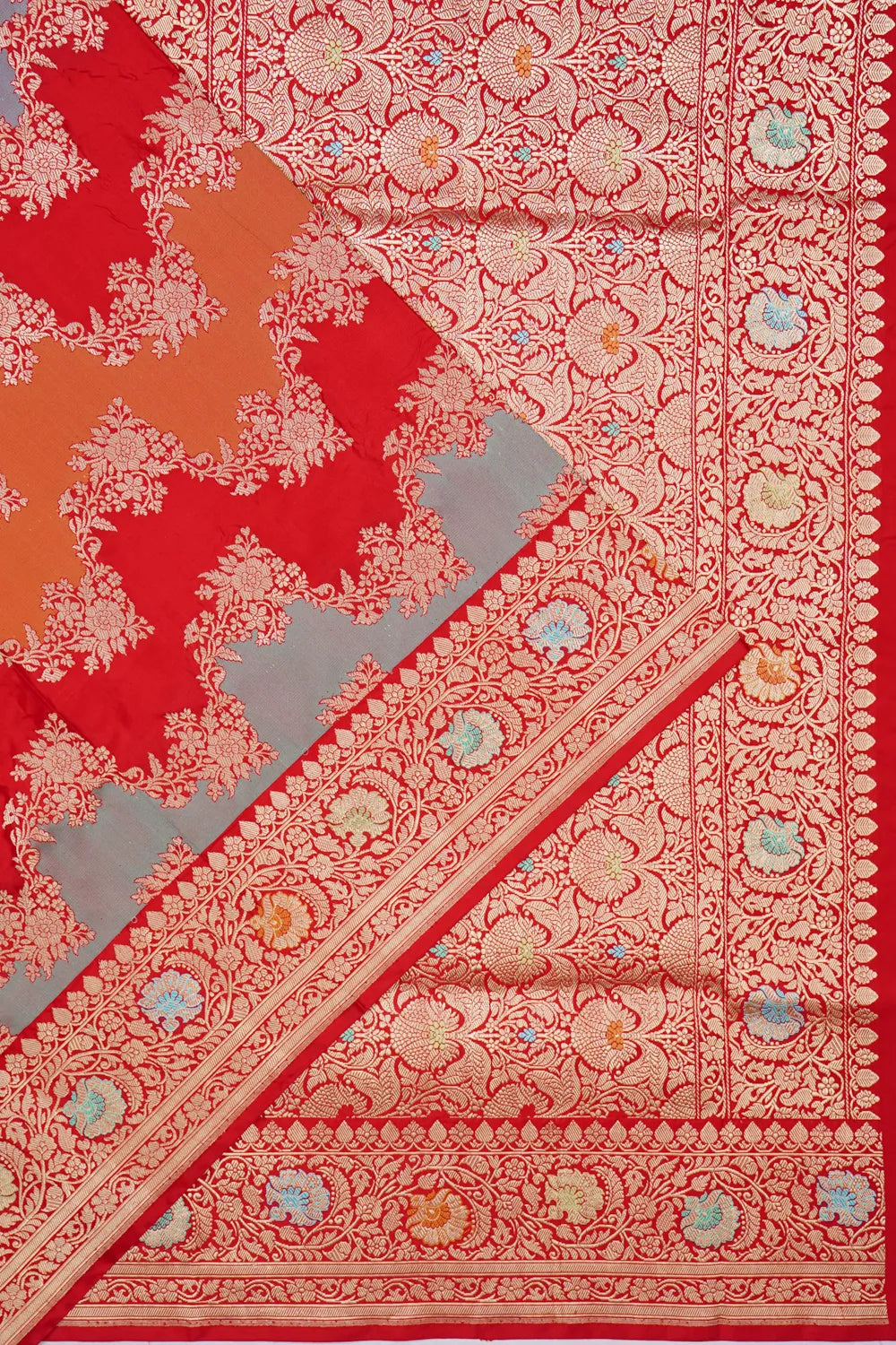 Banarasi Silk Kadwa Jaal Rangkat Red Saree