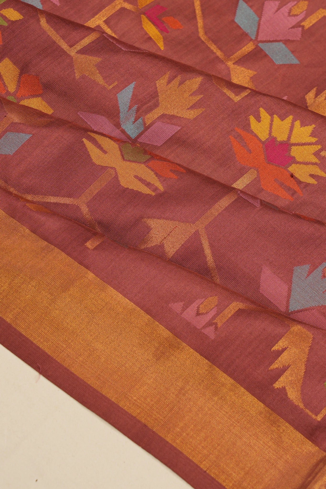 Uppada Silk All Over Jamdhani Jaal Brown Saree