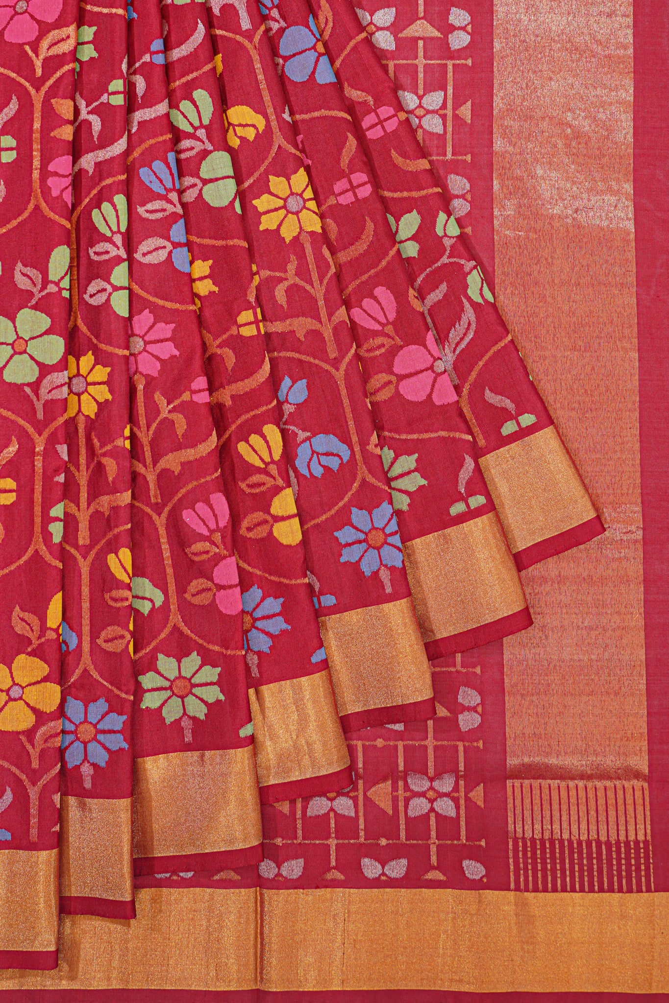 Uppada Silk Jamdani Jaal Maroon Saree