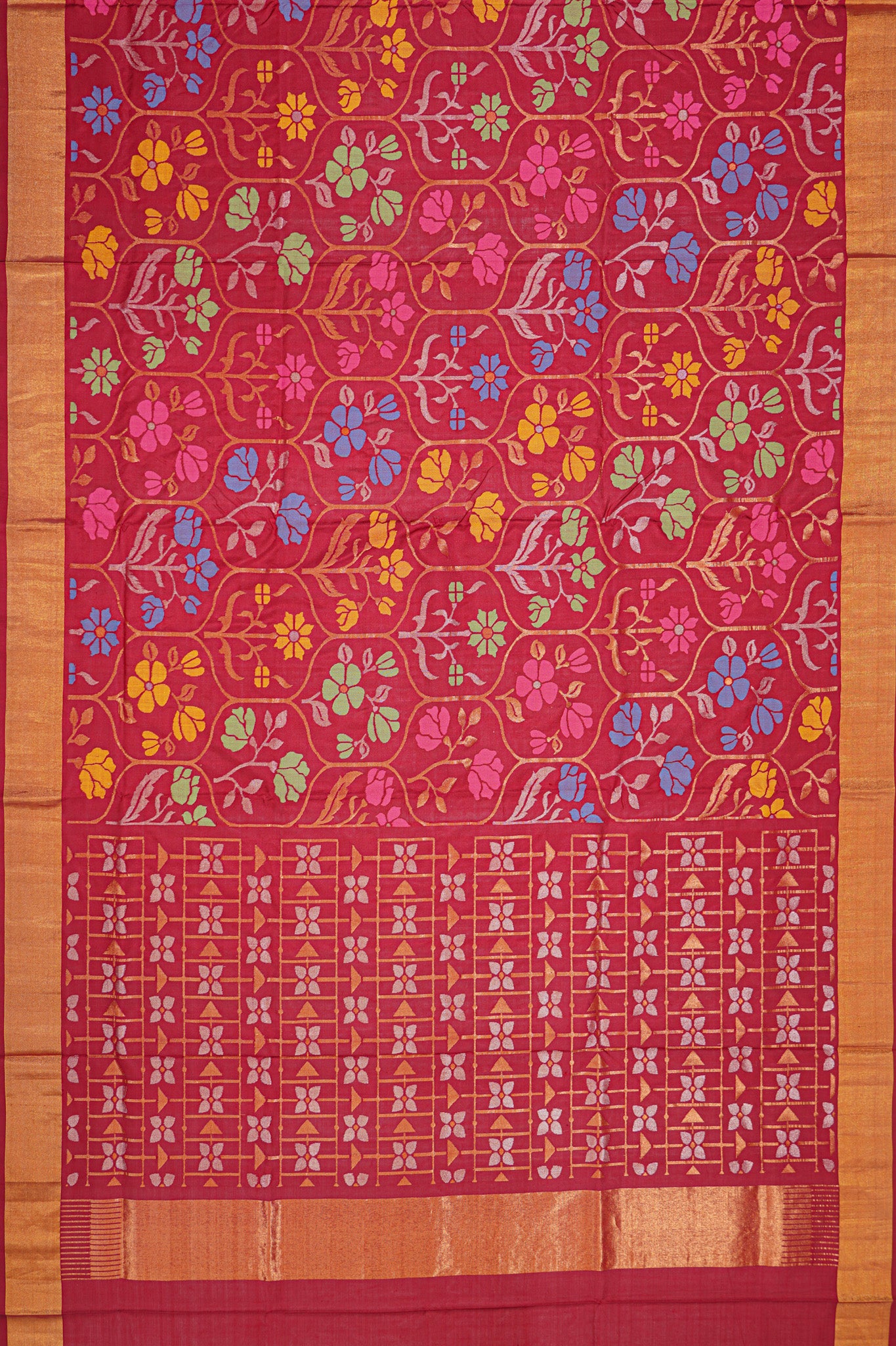 Uppada Silk Jamdani Jaal Maroon Saree