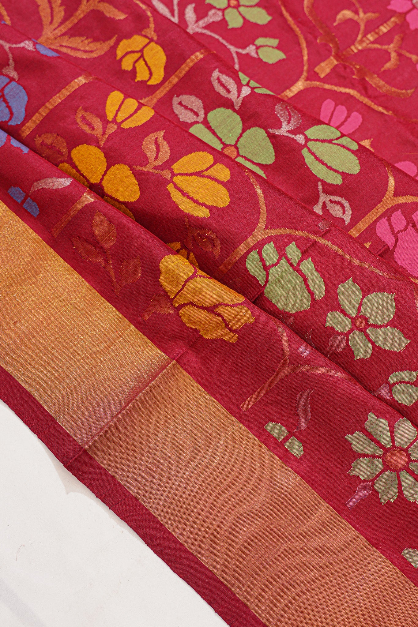 Uppada Silk Jamdani Jaal Maroon Saree
