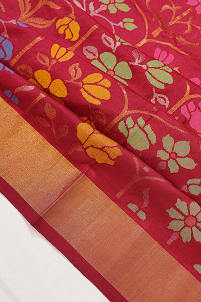 Uppada Silk Jamdani Jaal Maroon Saree
