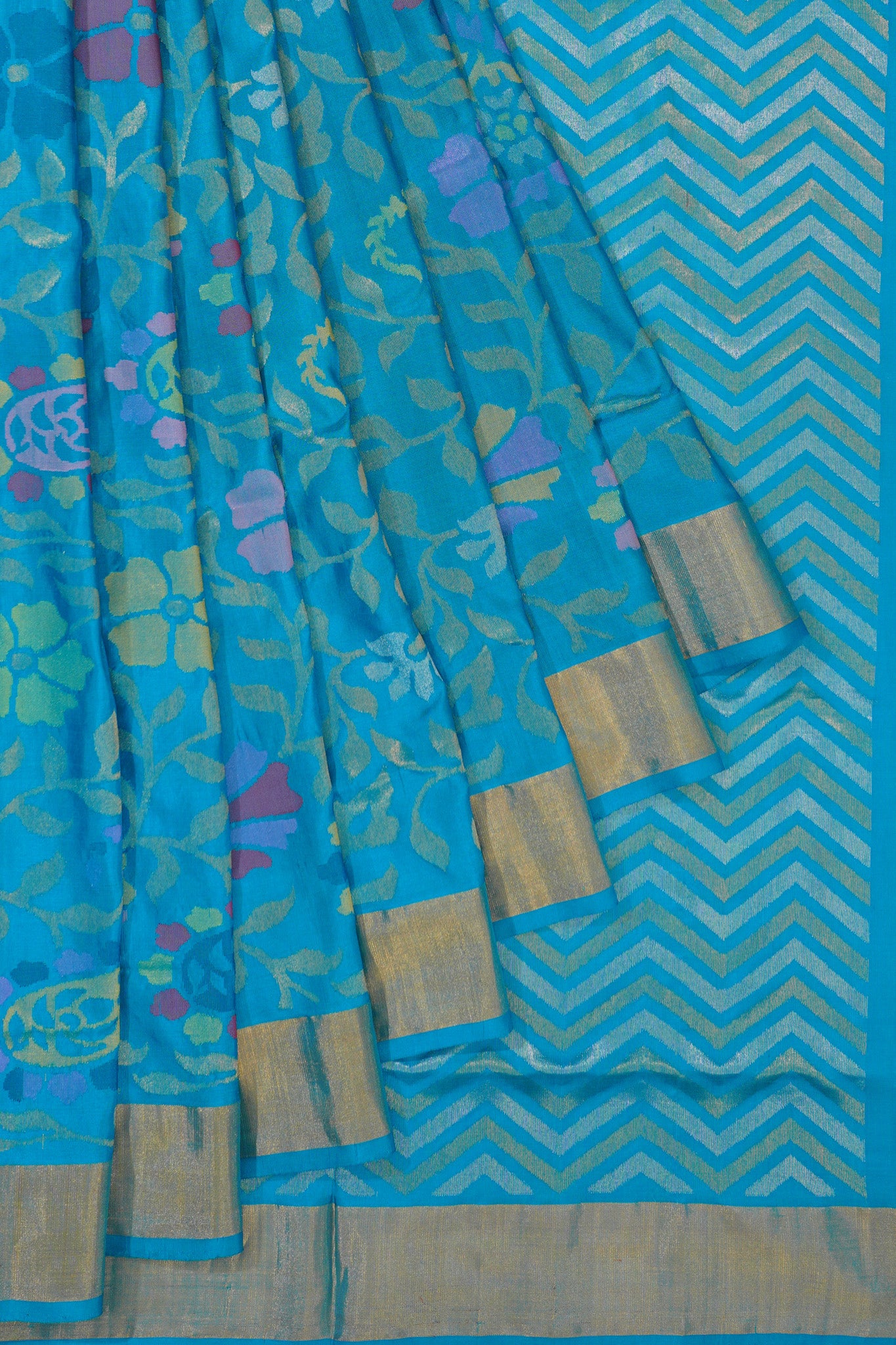 Uppada Silk Jamdani Jaal Blue Saree