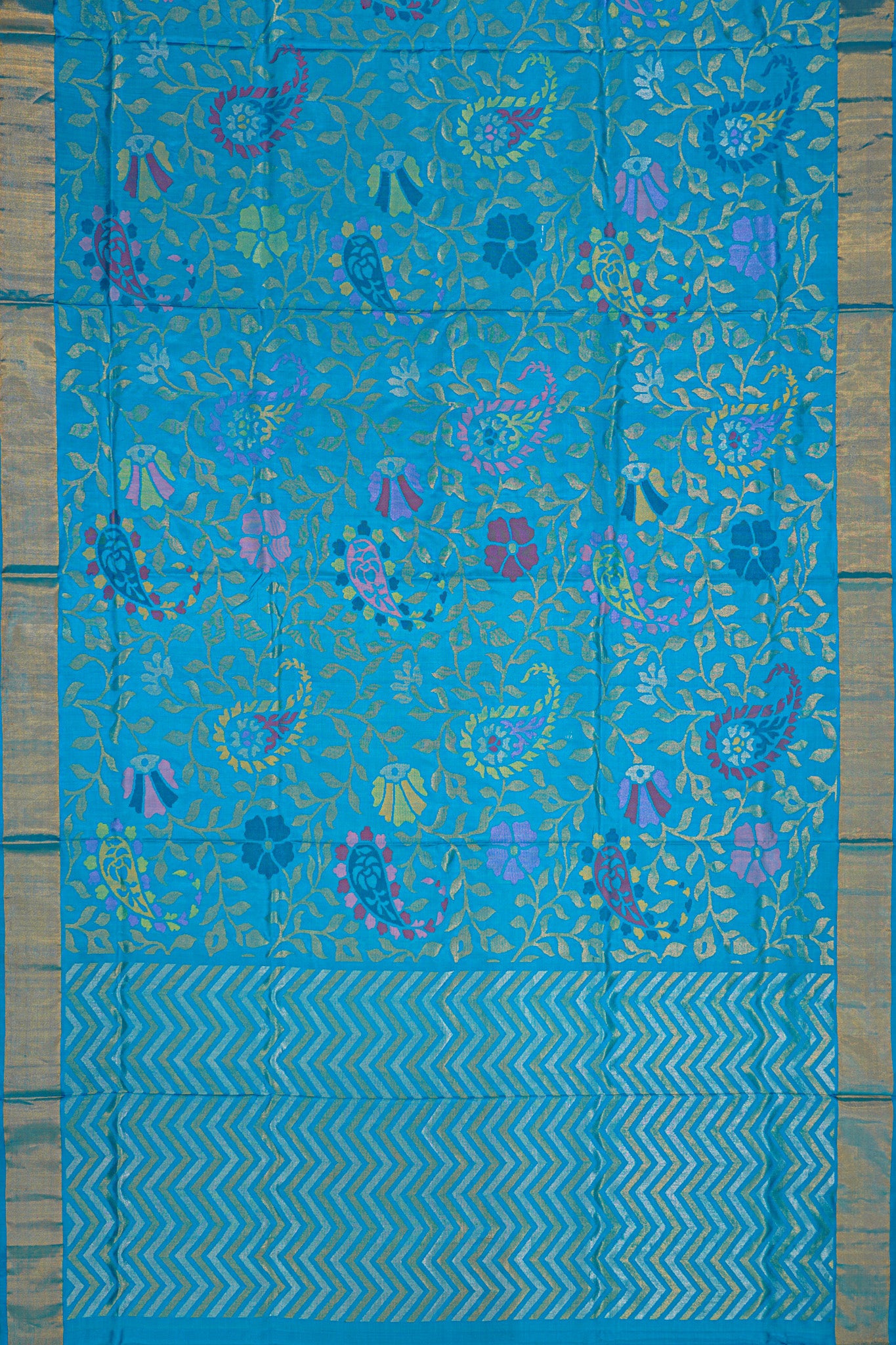 Uppada Silk Jamdani Jaal Blue Saree