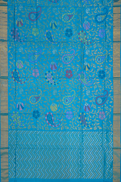 Uppada Silk Jamdani Jaal Blue Saree