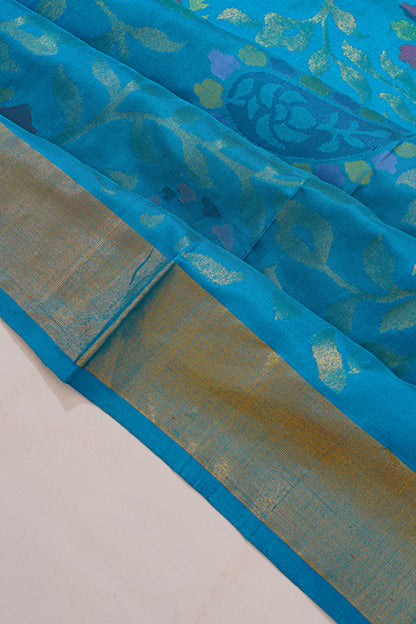 Uppada Silk Jamdani Jaal Blue Saree