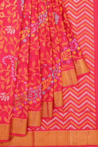 Uppada Silk Jamdani Jaal Pink Saree