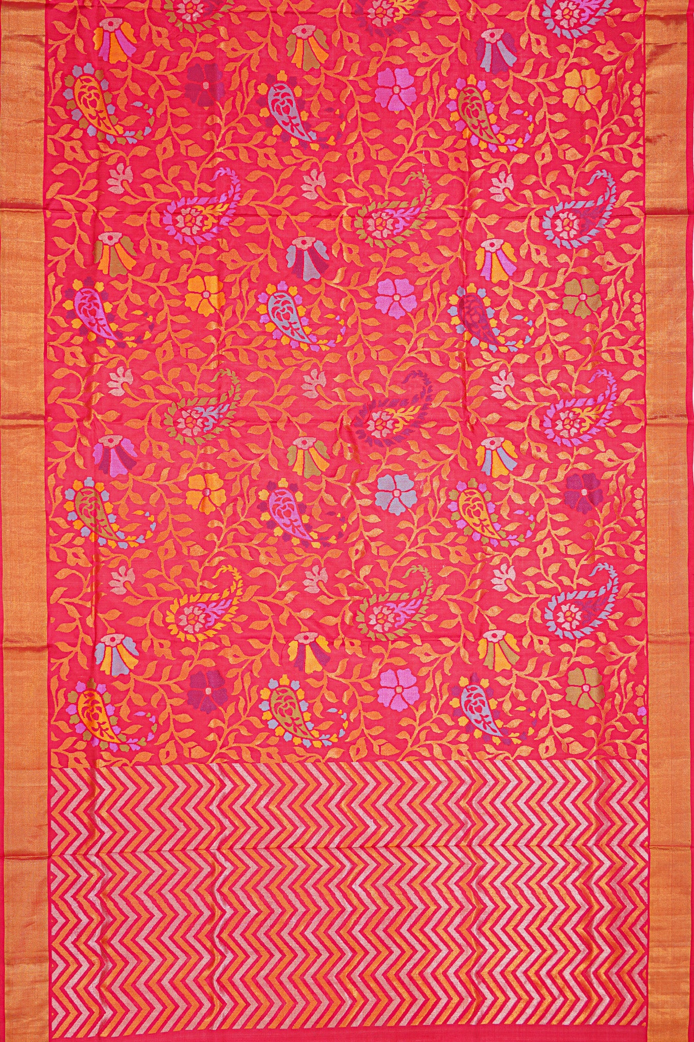 Uppada Silk Jamdani Jaal Pink Saree