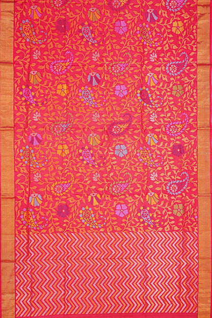 Uppada Silk Jamdani Jaal Pink Saree