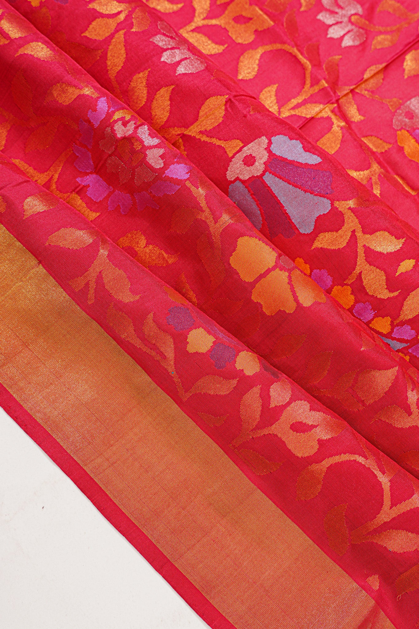 Uppada Silk Jamdani Jaal Pink Saree