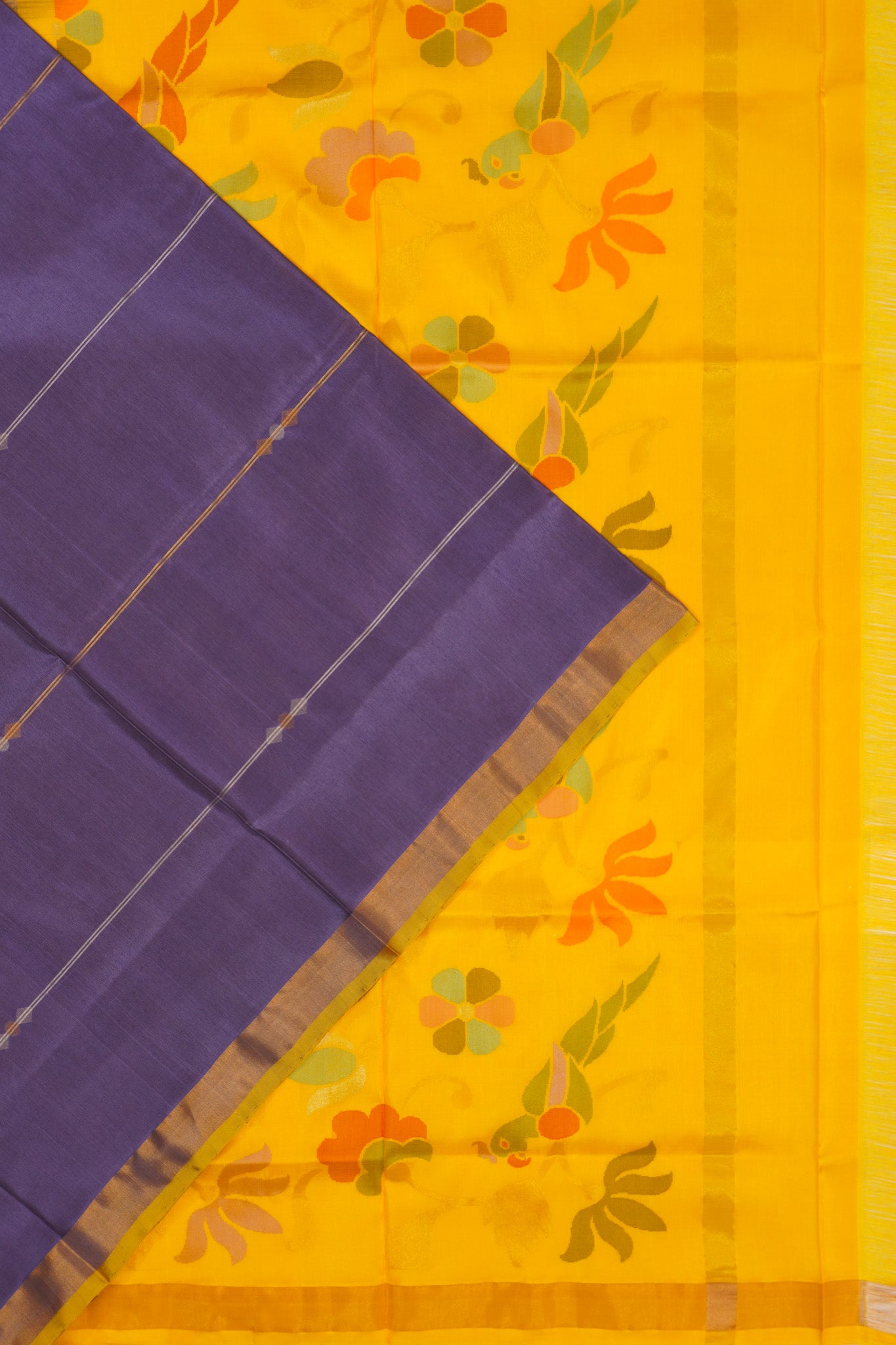 Uppada Silk Horizontal Lines Violet Saree With Jamdani Pallu
