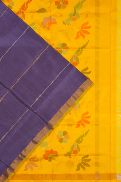 Uppada Silk Horizontal Lines Violet Saree With Jamdani Pallu
