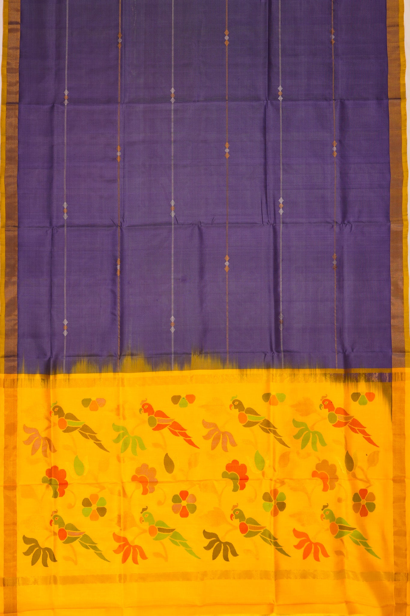 Uppada Silk Horizontal Lines Violet Saree With Jamdani Pallu