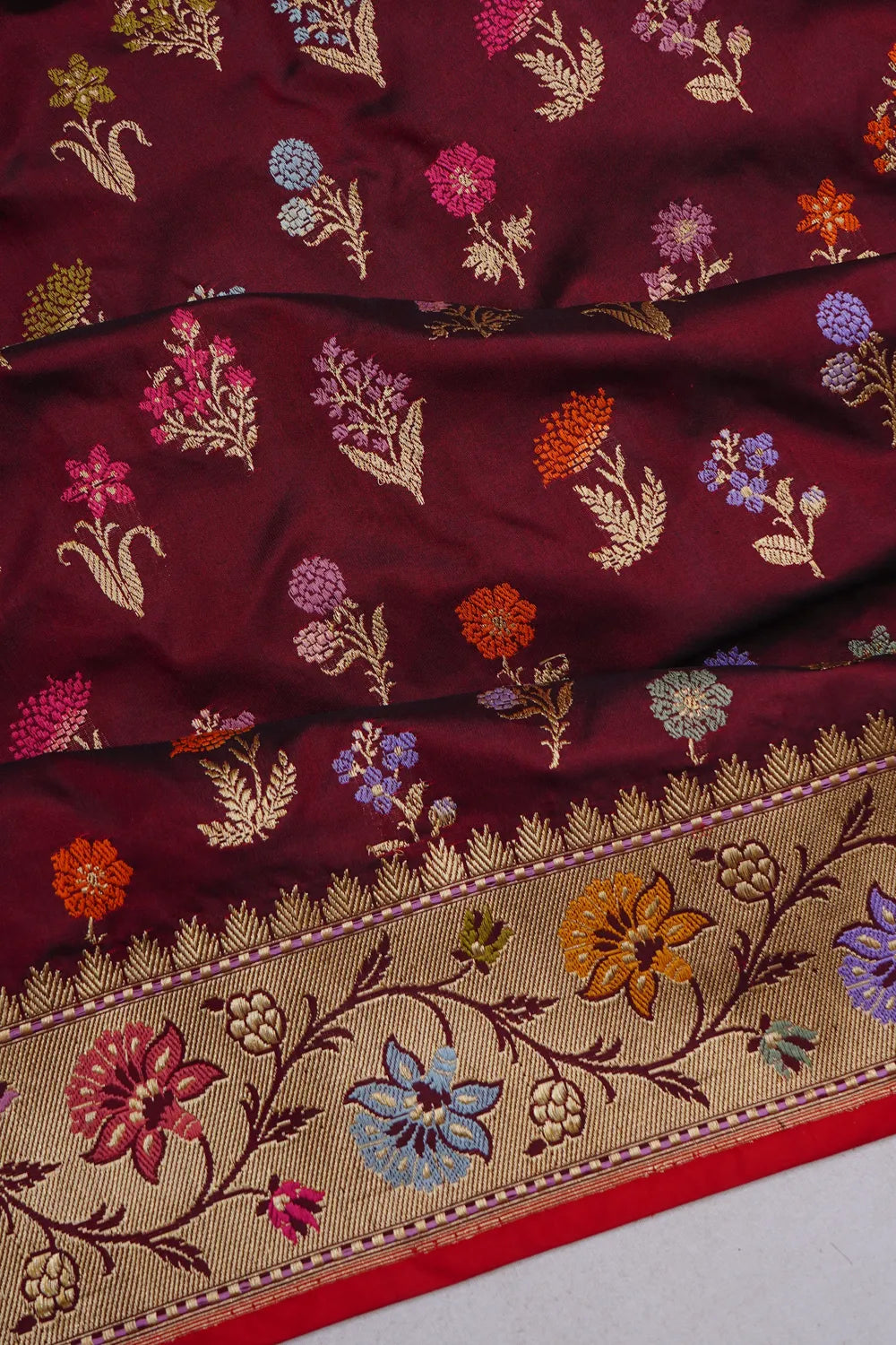 Banarasi Silk Meenakari Kadwa Butta Maroon Saree