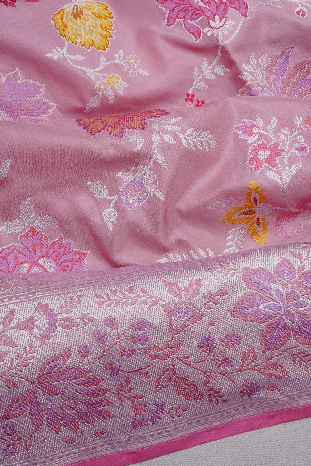 Banarasi Silk Meenakari Kadwa Jaal Pink Saree