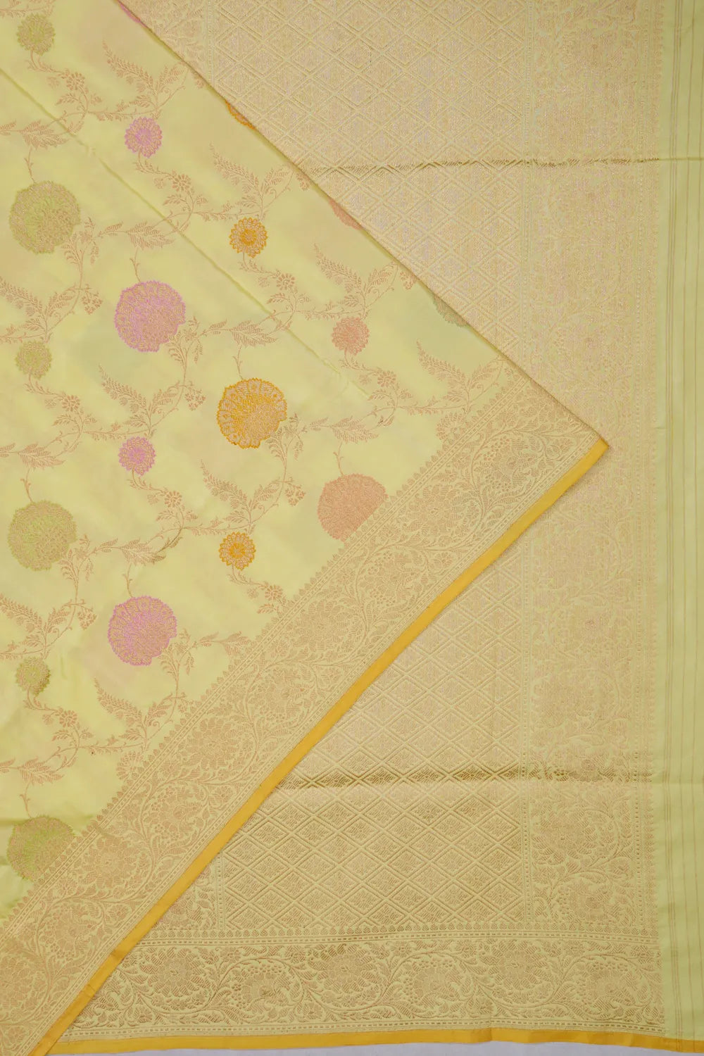 Banarasi Silk Meenakari Kadwa Jaal Lemon Yellow Saree