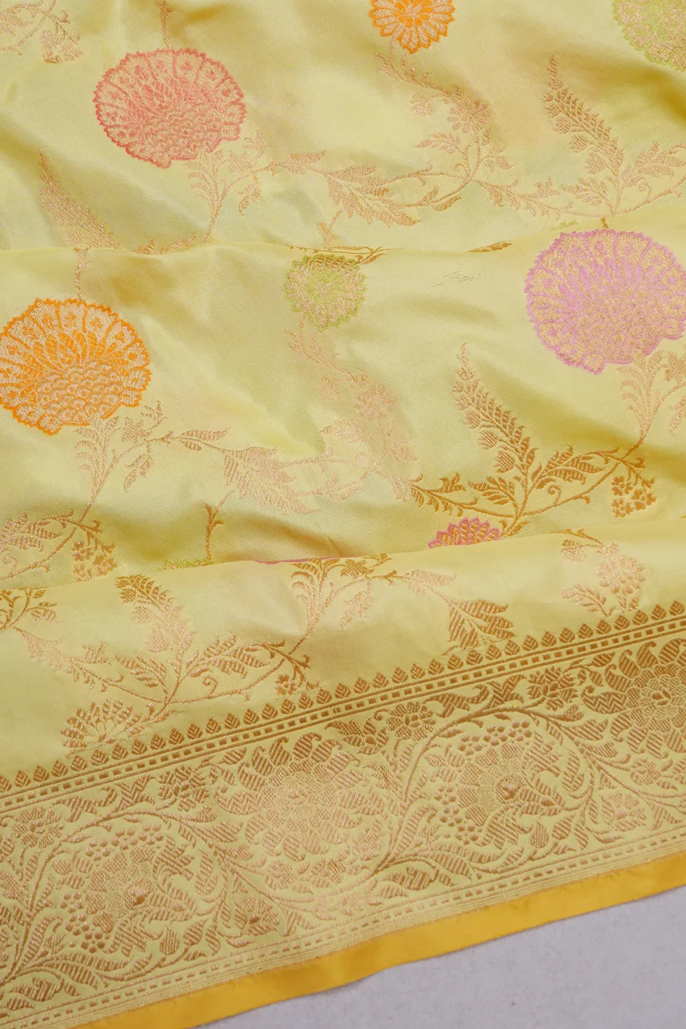 Banarasi Silk Meenakari Kadwa Jaal Lemon Yellow Saree
