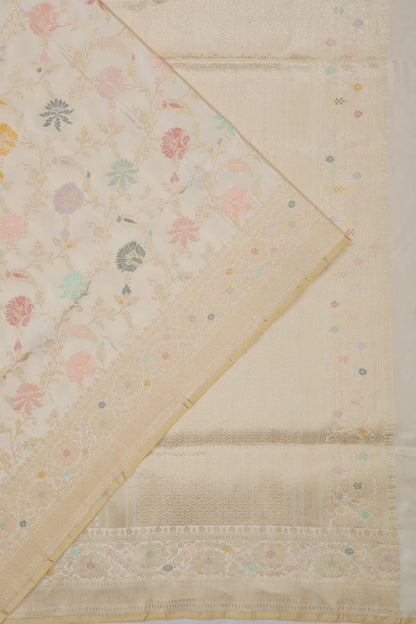 Banarasi Silk Meenakari Kadwa Jaal Cream Saree