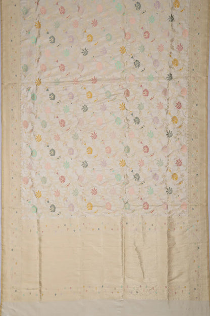 Banarasi Silk Meenakari Kadwa Jaal Cream Saree