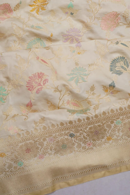 Banarasi Silk Meenakari Kadwa Jaal Cream Saree