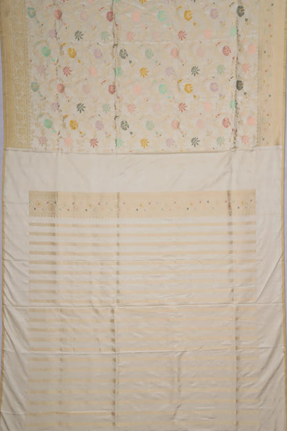 Banarasi Silk Meenakari Kadwa Jaal Cream Saree