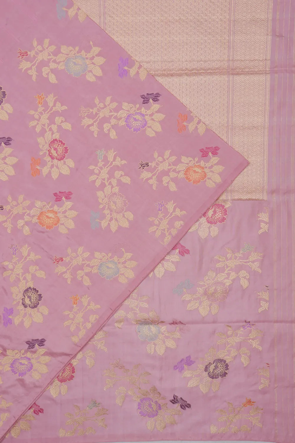 Banarasi Silk Plain Lavender Saree With Big Kadwa Border