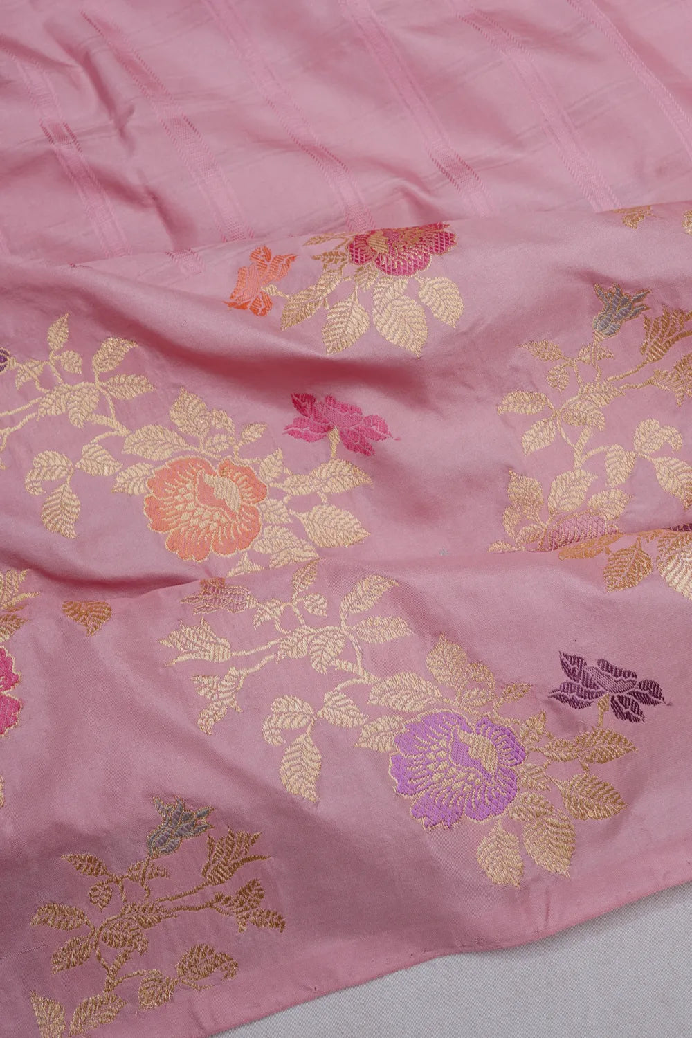 Banarasi Silk Plain Lavender Saree With Big Kadwa Border