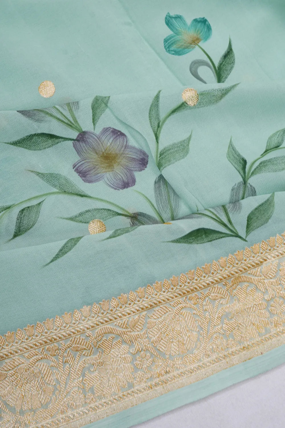 Banarasi Georgette Floral Printed And Butta Sea Green Saree