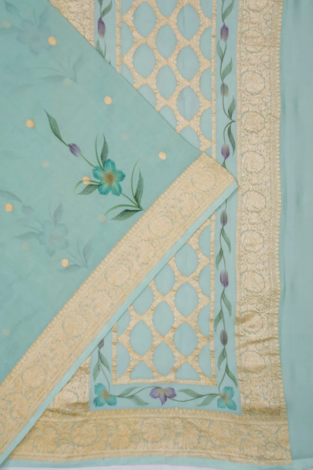 Banarasi Georgette Floral Printed And Butta Sea Green Saree