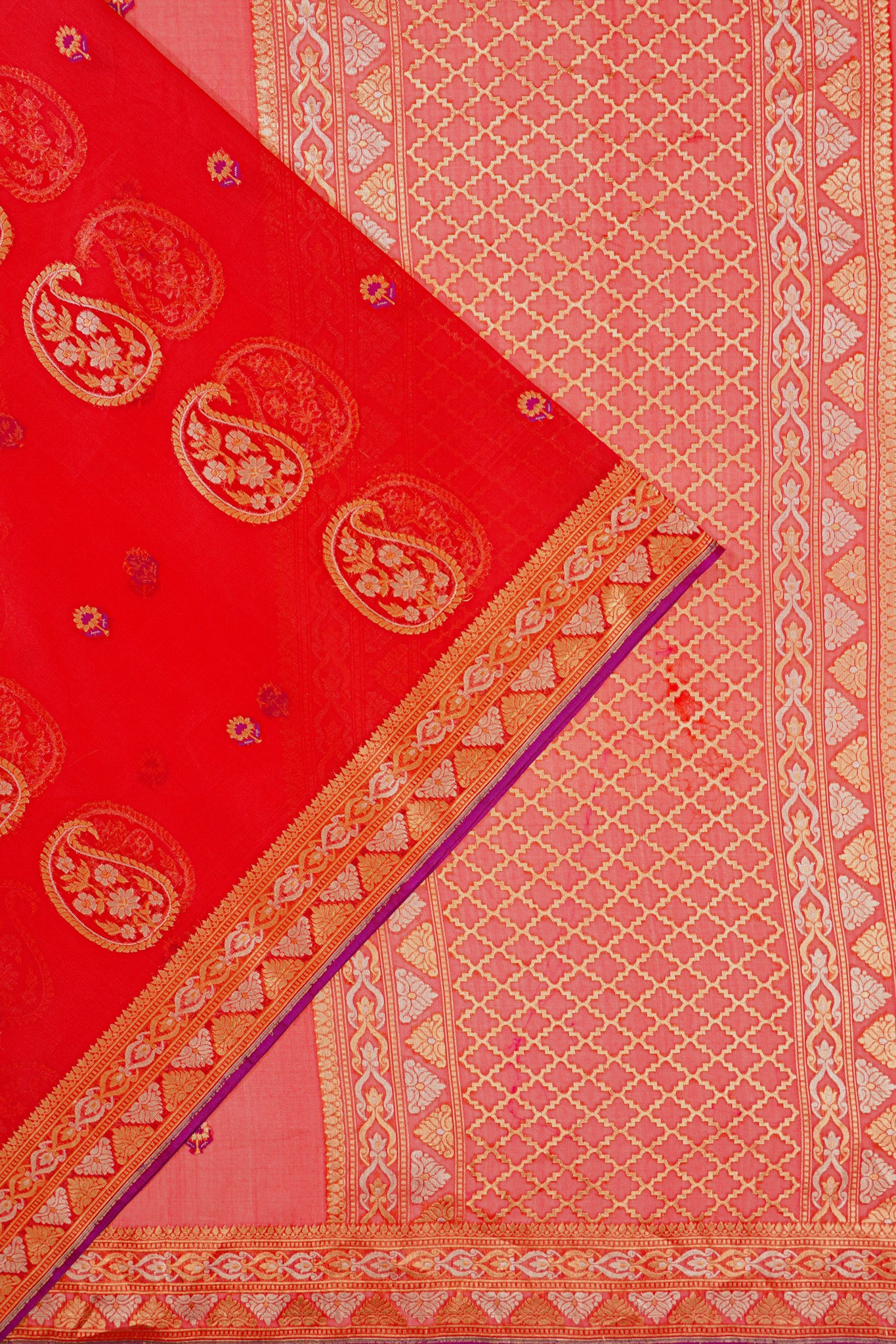 Banarasi Kora Organza Butta Red Saree