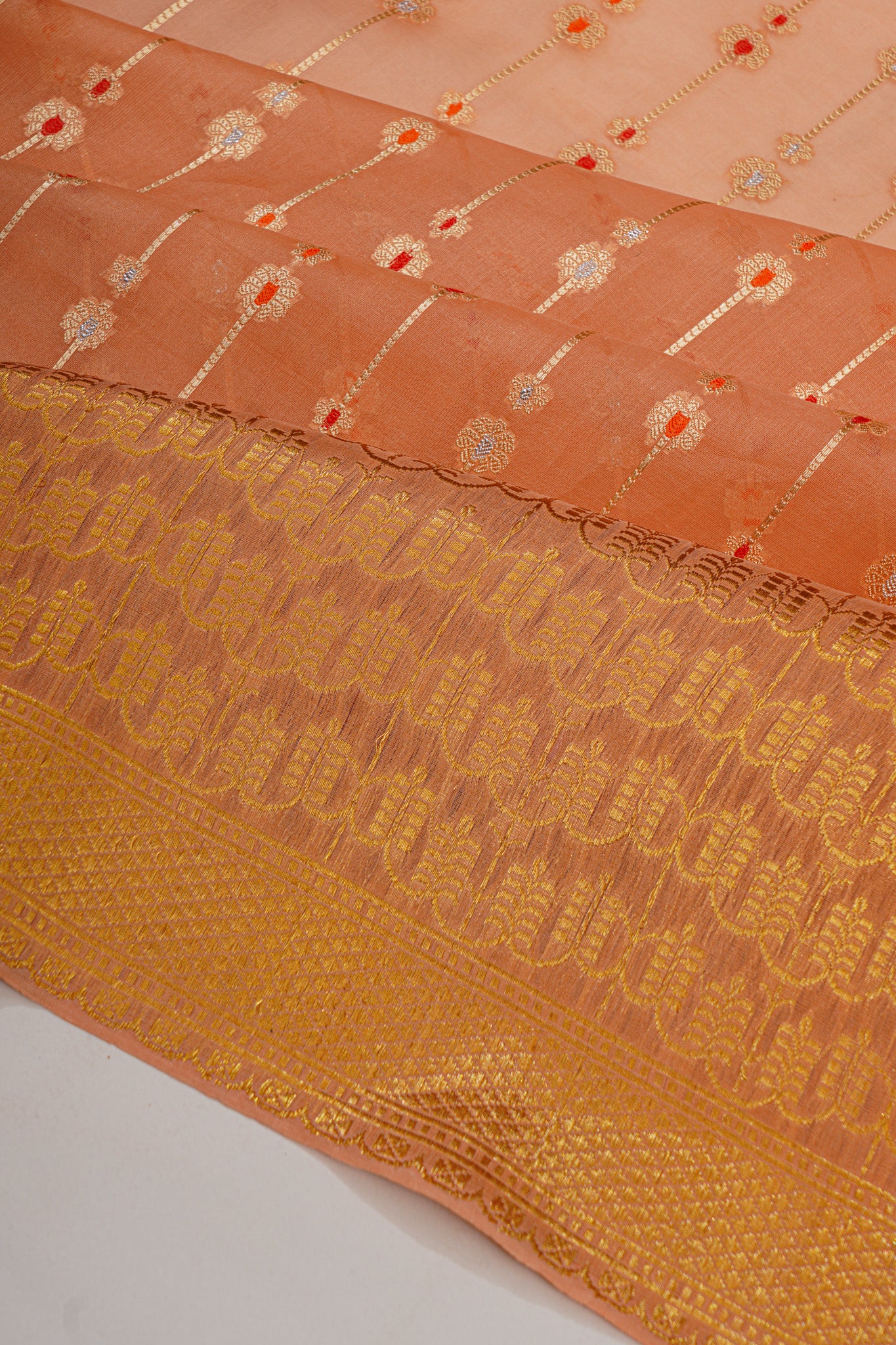 Banarasi Kora Organza Brocade Pastel Orange Saree