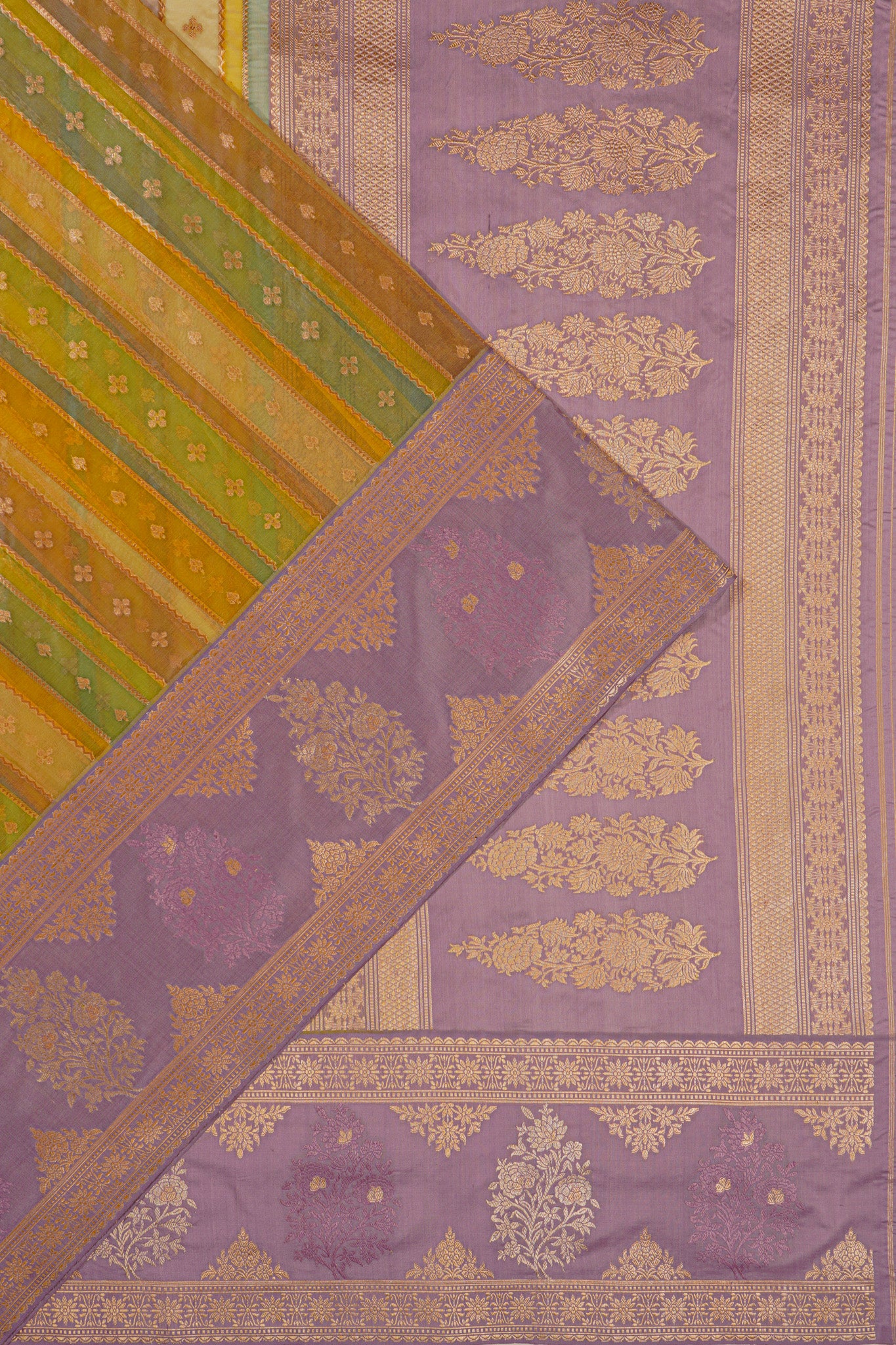 Banarasi Kora Organza Vertical Lines Multicolour Saree