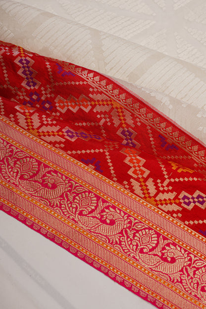 Banarasi Kora Organza Brocade White Saree