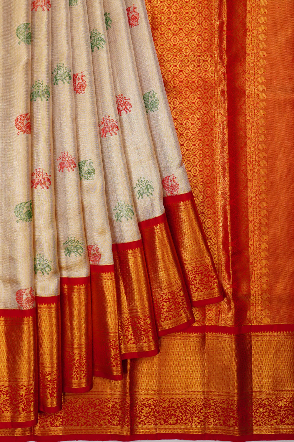 Kanchipuram Silk Tissue Brocade Gold Saree