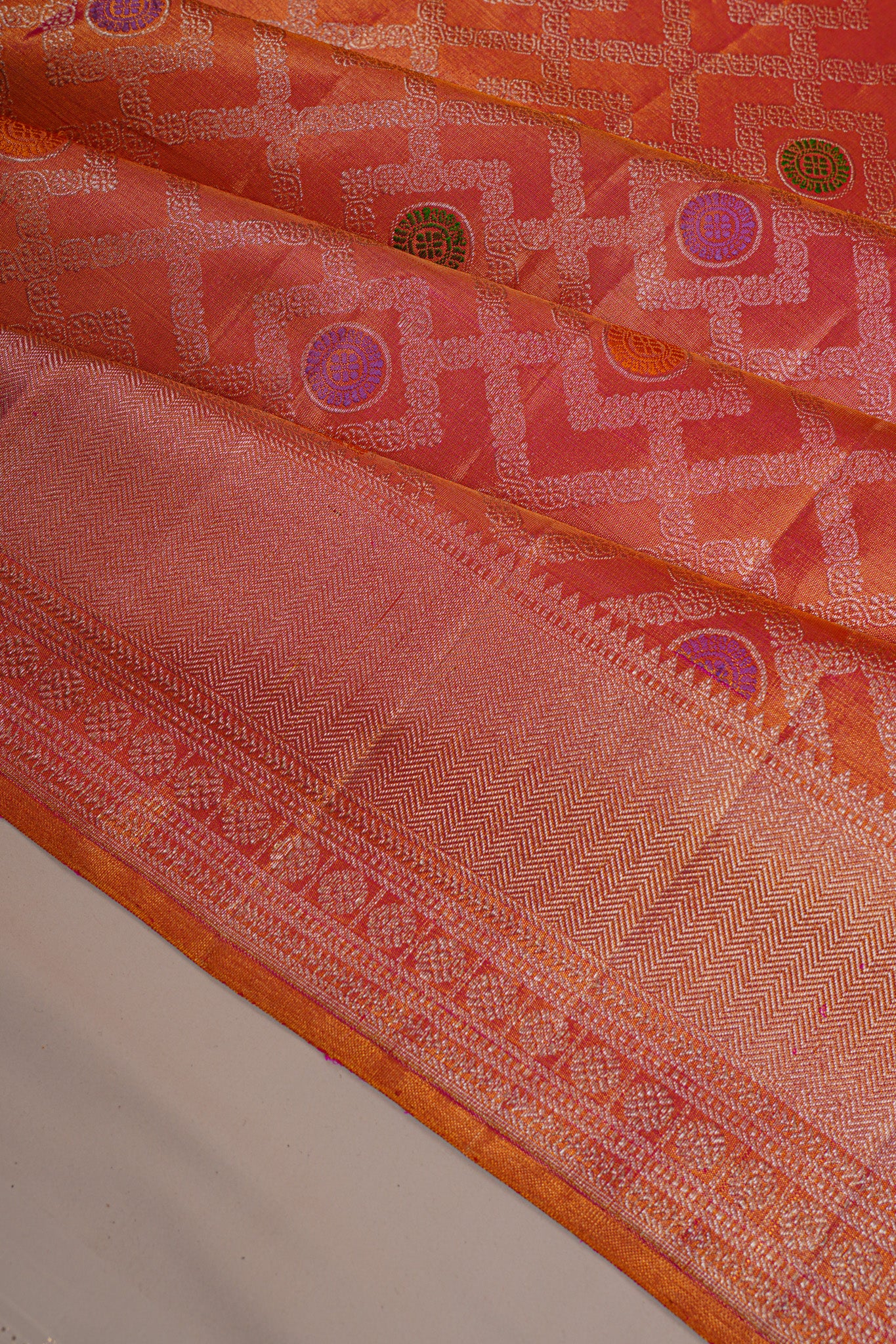 Kanchipuram Silk Tissue Brocade Pink Saree