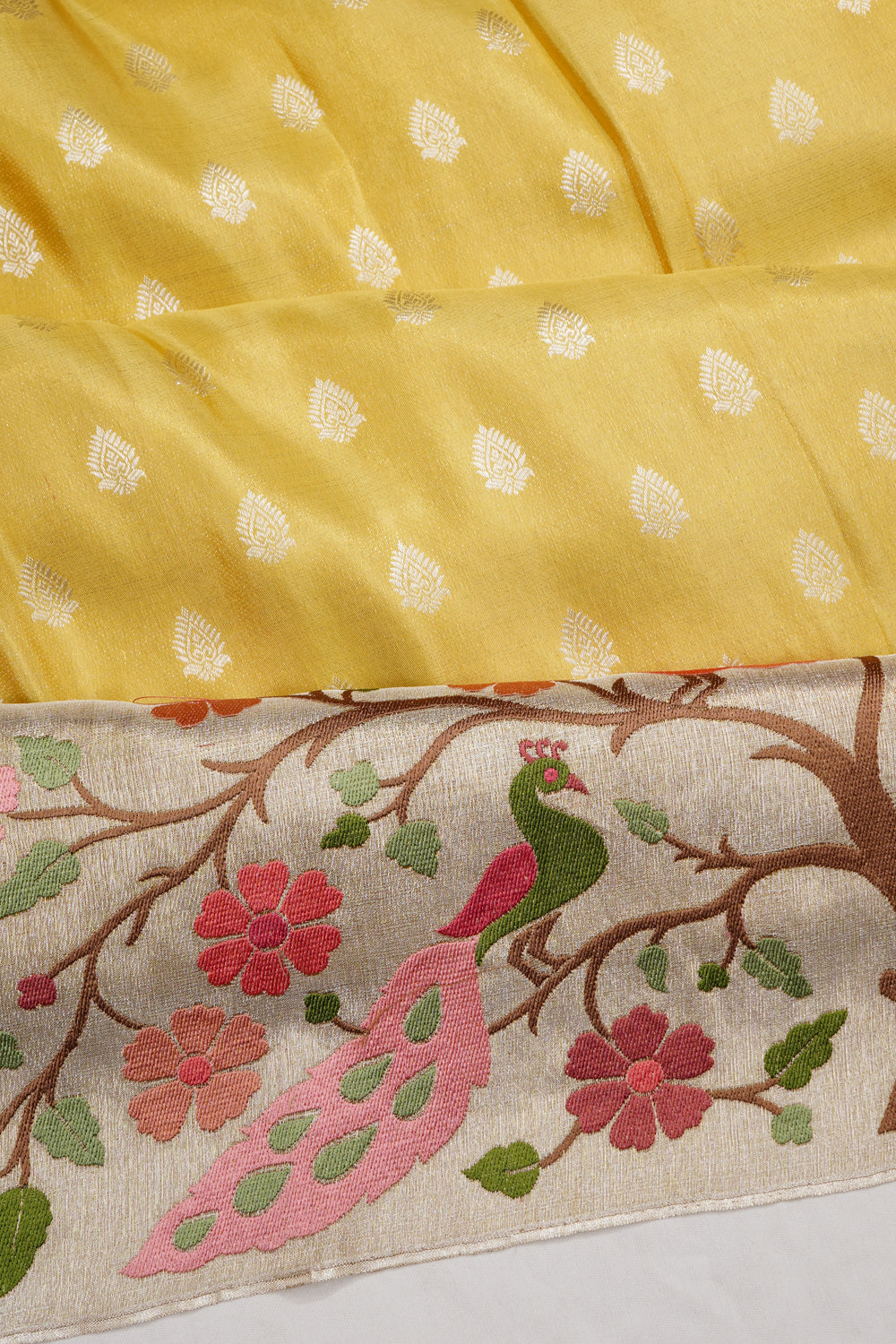 Kanchipuram Silk Tissue Butta Yellow Saree