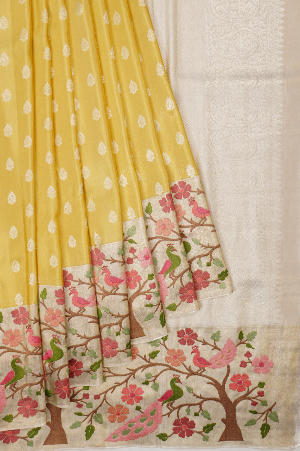 Kanchipuram Silk Tissue Butta Yellow Saree