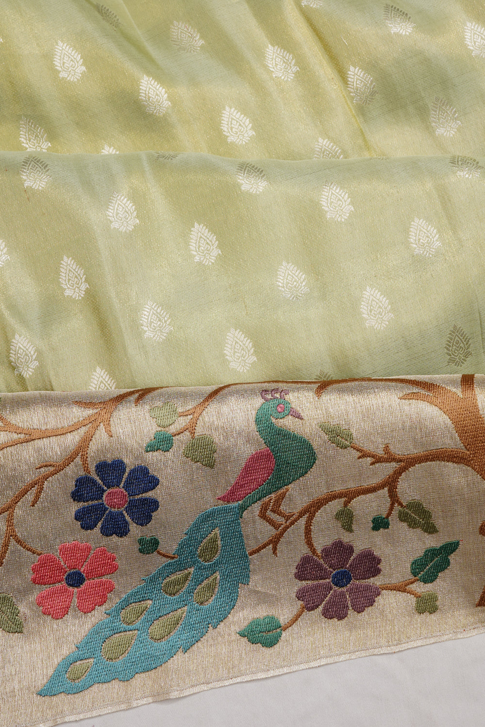 Kanchipuram Silk Tissue Butta Pastel Green Saree