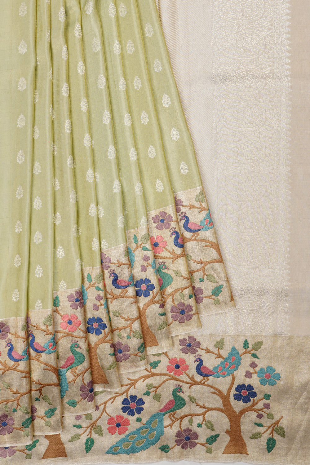 Kanchipuram Silk Tissue Butta Pastel Green Saree