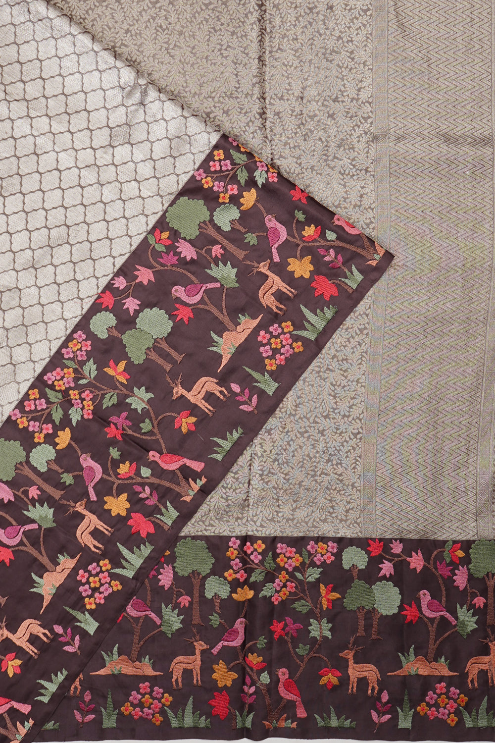 Kanchipuram Silk Tissue Brocade Grey Saree