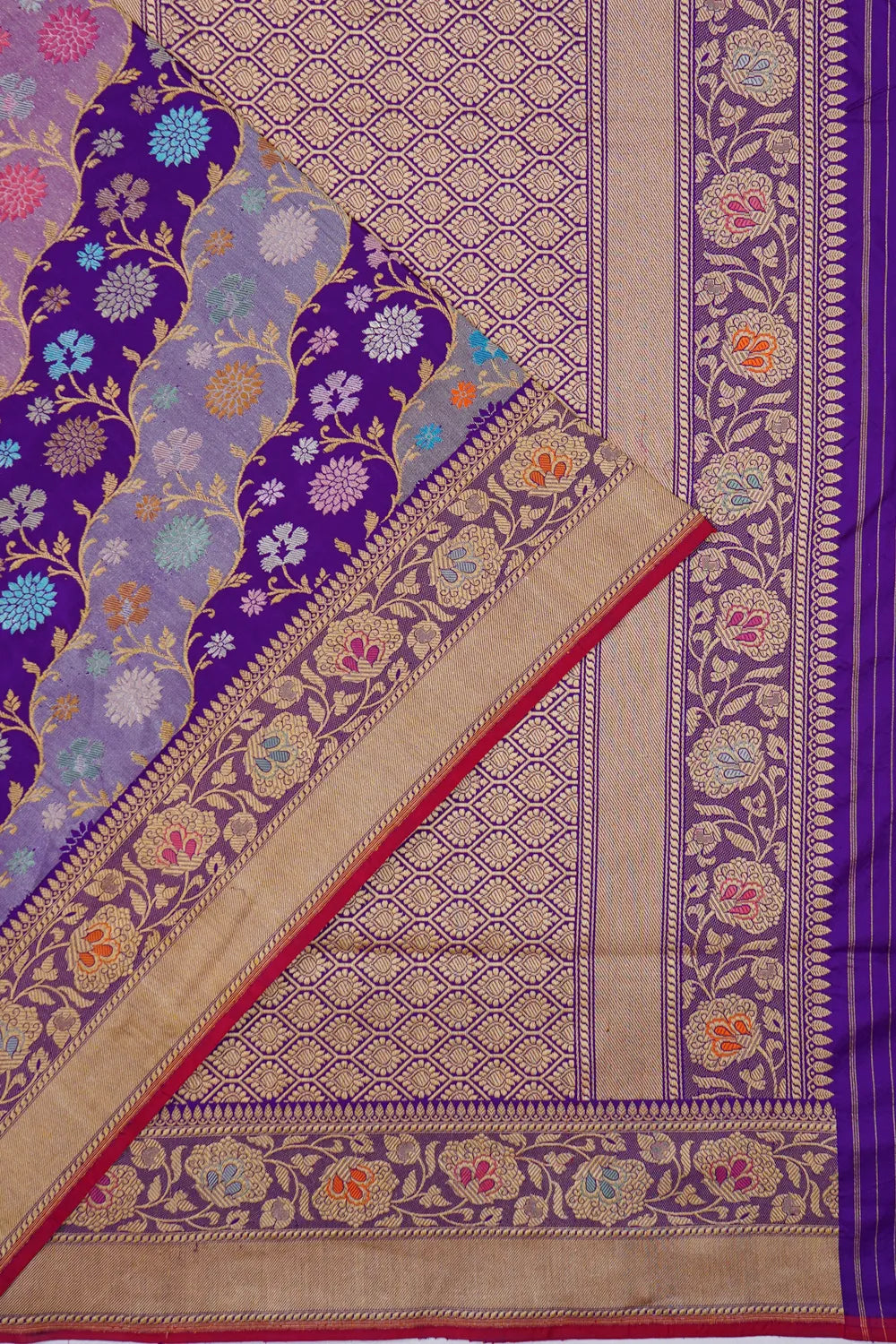 Banarasi Silk Leheriya Jaal Rangkat Violet Saree